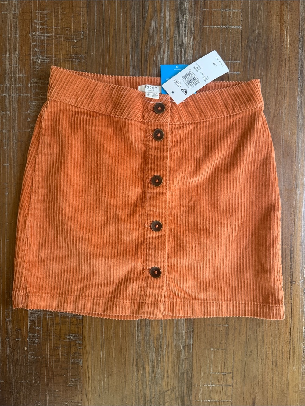 Roxy Rust Orange Corduroy Button-Front Mini Skirt